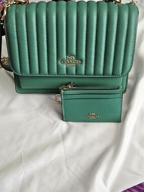 Coach Quilted Leather Shoulder Bag with Card Case - Green